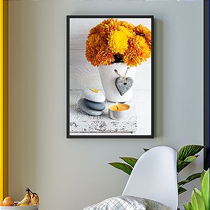 Quadro Decorativo Vaso e Flor Amarela