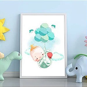 Quadro Decorativo Infantil Bebe e os Balões