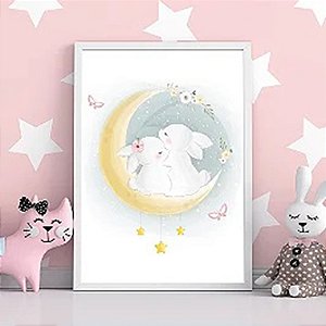 Quadro Decorativo Infantil Coelhinhos Na Lua