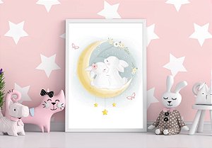 Quadro Decorativo Infantil Coelhinhos Na Lua