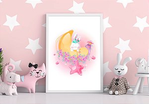 Quadro Decorativo Infantil Coelinha Na Lua