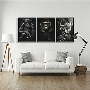 Quadro Decorativo Animais Trio Macacos