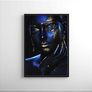 Quadro Decorativo Artístico Mulher Azul e Dourado