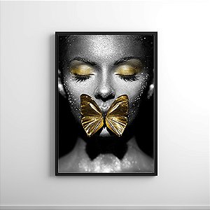 Quadro Decorativo Artístico Mulher Borboleta Dourada