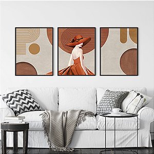 Quadro Decorativo Escandinavo Trio Mulher de Chapéu