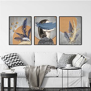 Quadro Decorativo Escandinavo Trio Penas