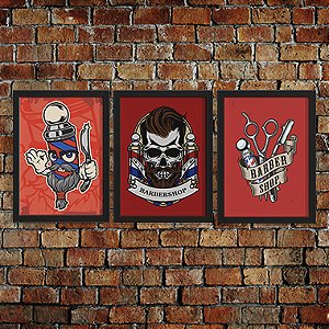 Quadro Decorativo Barbearia Trio Red Skull