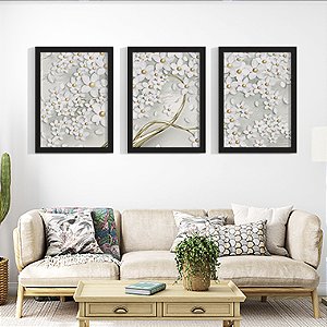 Quadro Decorativo Floral Trio Flores Brancas
