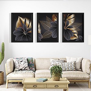 Quadro Decorativo Floral Trio Folhas Gold