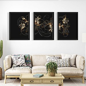 Quadro Decorativo Floral Trio Gold
