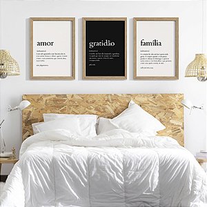 Quadro Decorativo Frases Trio Amor Gratidão Família