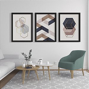 Quadro Decorativo Geométrico Trio Colmeia Gold