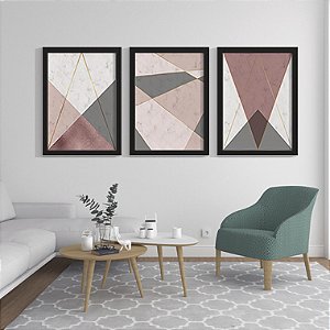 Quadro Decorativo Geométrico Trio Triangular Rosé Gold