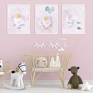 Quadro Decorativo Infantil Girls Elephants