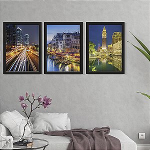 Quadro Decorativo Paisagem Trio Cidades Noturnas