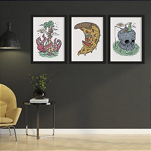 Quadro Decorativo Street Art Trio Skull Pizza
