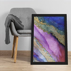 Quadro Decorativo Alcohol Ink Blue Gold Pink