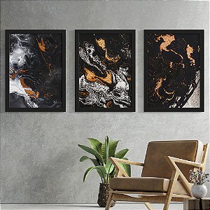 Quadro Decorativo Alcohol Ink Trio Black Orange