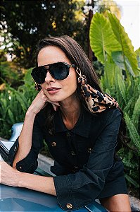 Lenço Preto Estampa De Onça Em Tons De Marrom COLAB YOFACE