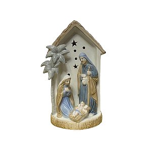 Presépio Luminária Porcelana Sagrada Família Importada 23cm