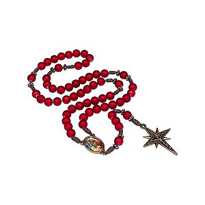 Terço Metálico Fosco Vermelho Natal Medalha Sagrada Família