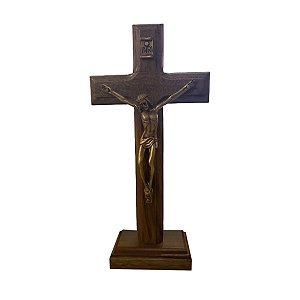 Crucifixo de Mesa 17cm Reto Madeira