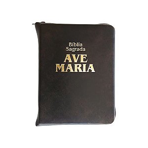 Livro Bíblia Sagrada Ave Maria Capa Marrom Zíper Bolso