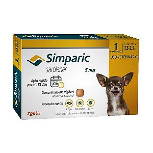 Antipulgas Simparic 5 mg para cães 1,3 a 2,5 kg - Zoetis
