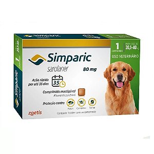 Antipulgas Simparic 80 mg para cães 20,1 a 40 kg - Zoetis