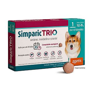 Antipulgas Simparic Trio 24mg para Cães 10,1-20kg