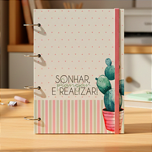 Caderno Argolado Personalizado Cacto Sonhar e Realizar 100 Fls