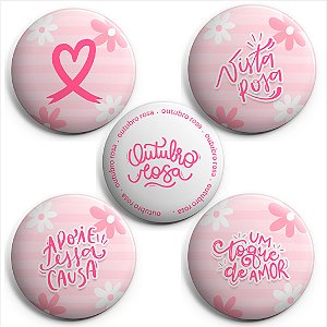 Bottons Temáticos Outubro Rosa Tamanhos 2,5cm e 4,5cm