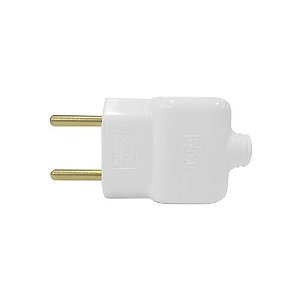 PLUG MACHO 2P 10A RETO BRANCO PRENSA ILUMI