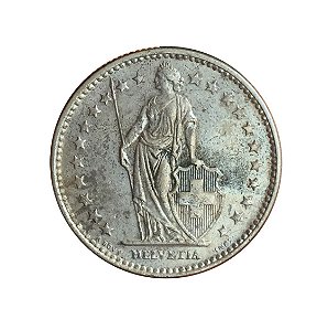 Moeda Antiga da Suíça 2 Francs 1969 B - Helvetia Levantada