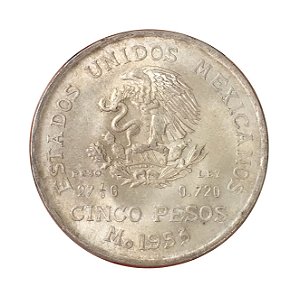 Moeda Antiga do México 5 Pesos 1953