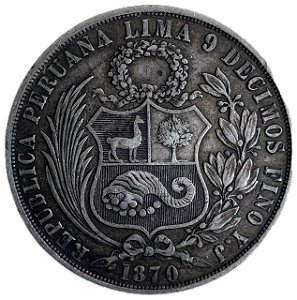 Moeda Antiga do Peru Un Sol 1870