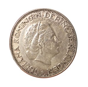 Moeda Antiga da Holanda 2-1/2 Gulden 1959 - Rainha Juliana