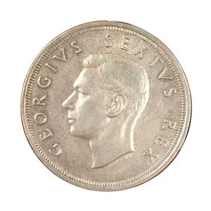 Moeda Antiga da África do Sul 5 Shillings 1952 - Rei George VI - Aniversário da Cidade do Cabo