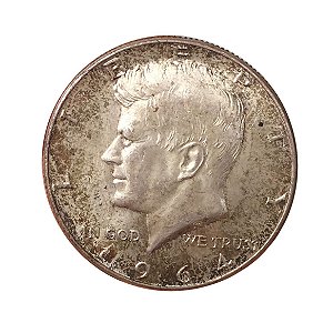 Moeda Antiga dos Estados Unidos Half Dollar 1964 - Kennedy Half Dollar