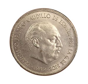 Moeda Antiga da Espanha 5 Pesetas 1949 (*50) - Francisco Franco