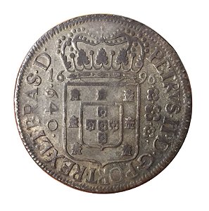 Moeda Antiga do Brasil 640 Réis 1696 - Coroa Estreita