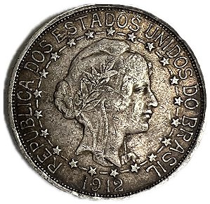 Moeda Antiga do Brasil 2000 Réis 1912 - Estrelas Ligadas