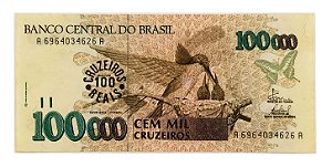 Cédula Antiga do Brasil 100 Cruzeiros Reais 1993 - Carimbo