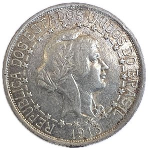 Moeda Antiga do Brasil 1000 Réis 1913 - Estrelas Ligadas