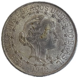Moeda Antiga do Brasil 2000 Réis 1912 - Estrelas Ligadas