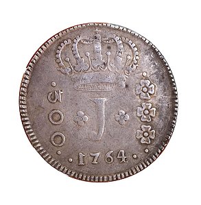 Moeda Antiga do Brasil 300 Réis 1764 R - SÉRIE J - VARIANTE "1" DA DATA INVERTIDO