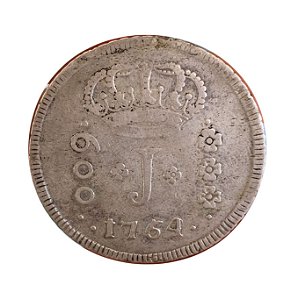 Moeda Antiga do Brasil 600 Réis 1764 R - SÉRIE J - "1" DA DATA INVERTIDO