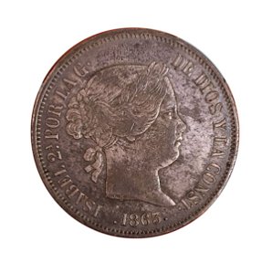 Moeda Antiga da Espanha 20 Reales 1863 - Estrela de 6 Pontas