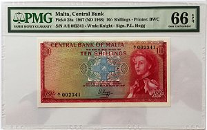Cédula Antiga de Malta 10 Shillings 1967 (ND 1968) - Certificada pela PMG