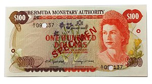 Cédula Antiga da Bermuda 100 Dollars 1982 - Specimen